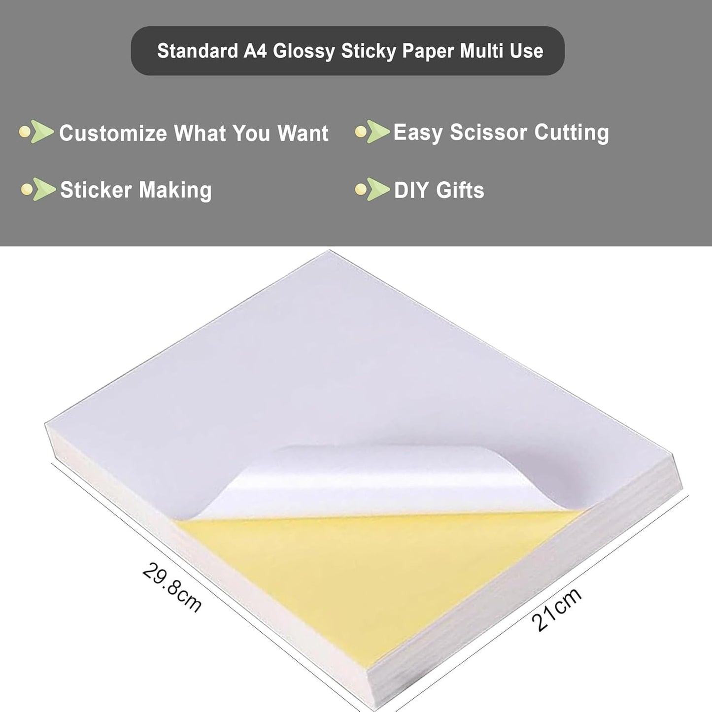 eSquare A4 Sticker Paper 100 Sheets, Self-Adhesive Glossy White Sticker Printer Paper, Waterproof Double Layer for Inkjet/Laser Printer | Photo Paper, Shipping Labels, DIY, Office Use