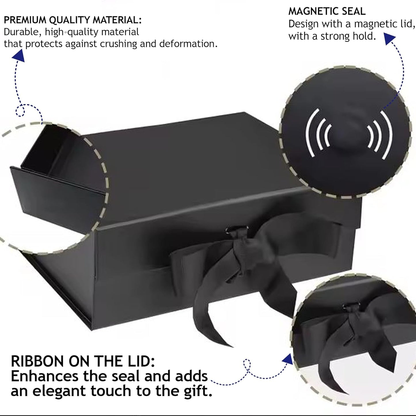 Luxury Black Gift Box with Gift Bag and Ribbon, Large Gift Boxes 32x20x10cm with Lid Magnetic Closure, Spacious Gift Boxes for Men, Women, Birthday, Wedding, Party, Valentine, Christmas, صندوق هدايا
