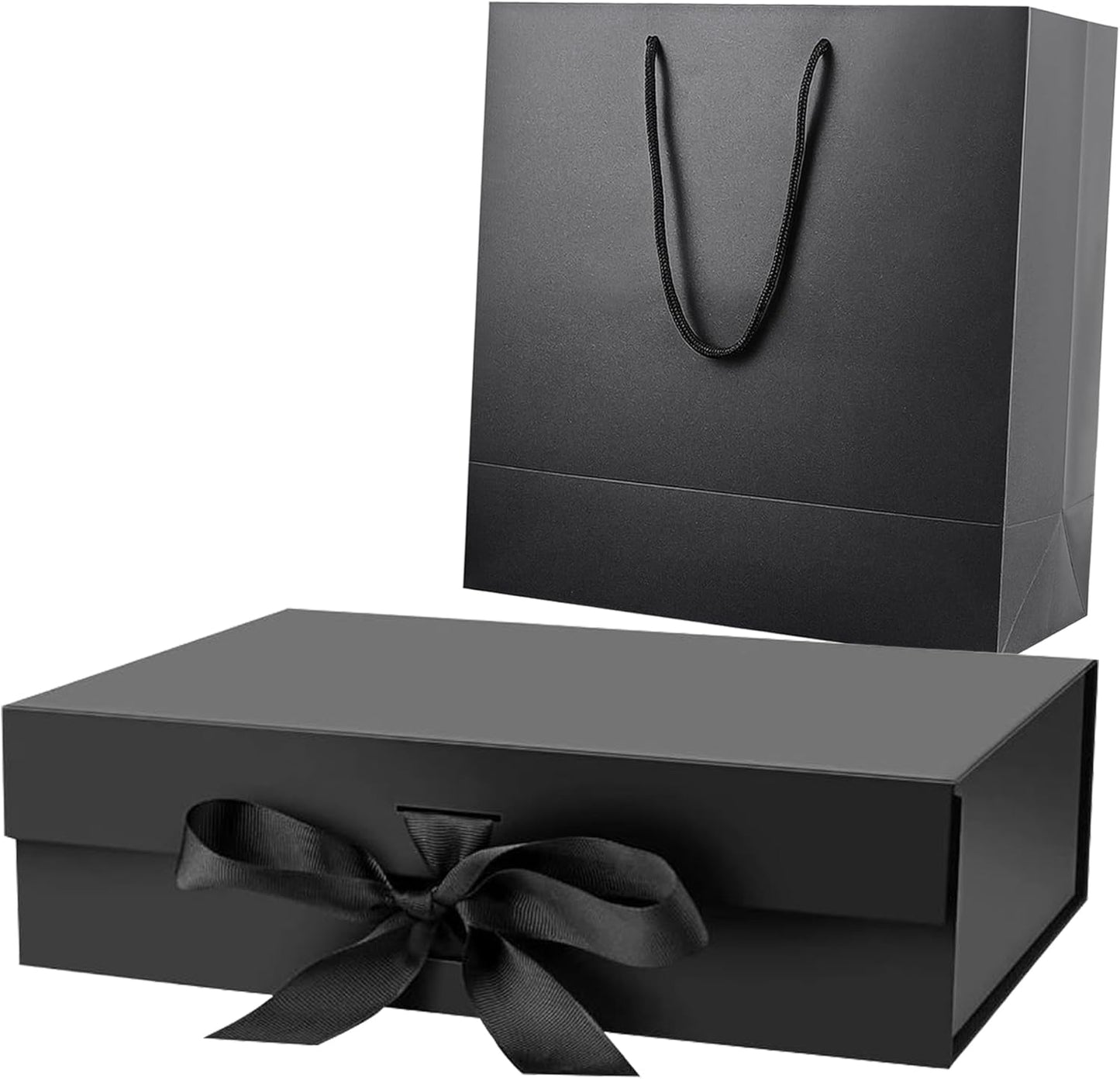 Luxury Black Gift Box with Gift Bag and Ribbon, Large Gift Boxes 32x20x10cm with Lid Magnetic Closure, Spacious Gift Boxes for Men, Women, Birthday, Wedding, Party, Valentine, Christmas, صندوق هدايا