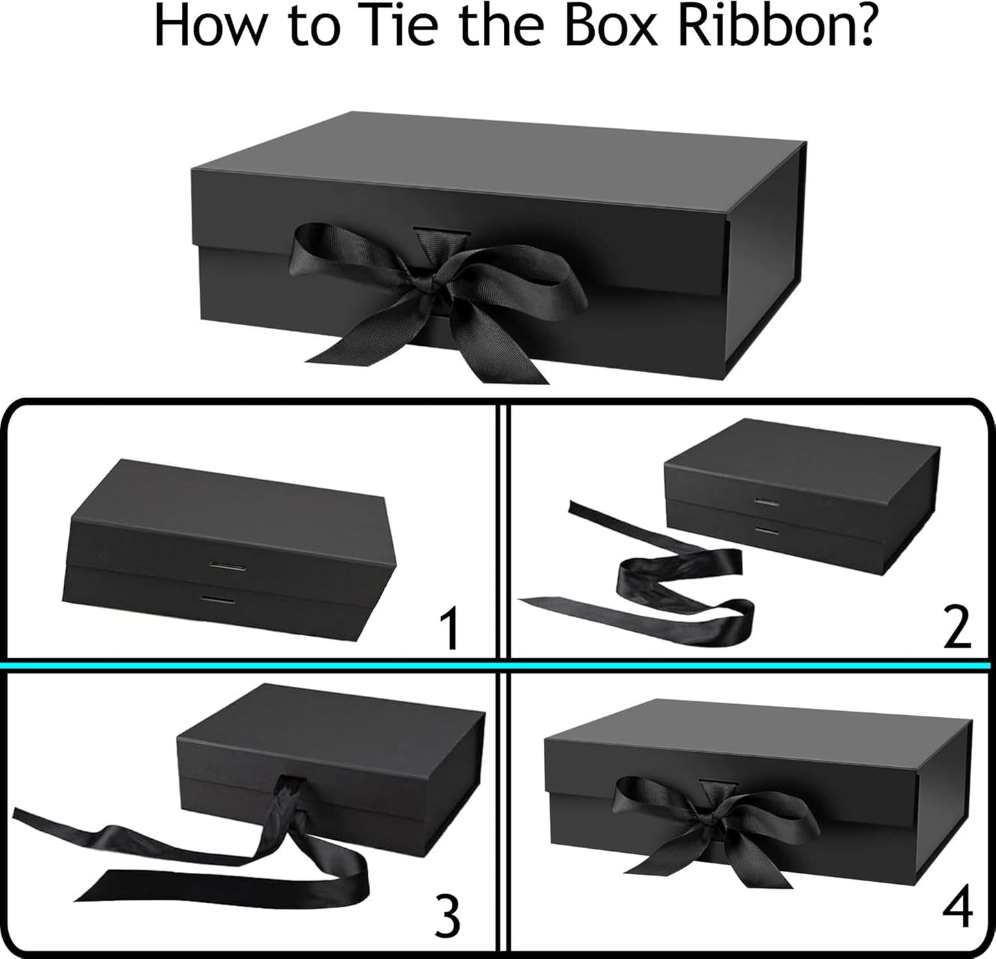 Luxury Black Gift Box with Gift Bag and Ribbon, Large Gift Boxes 32x20x10cm with Lid Magnetic Closure, Spacious Gift Boxes for Men, Women, Birthday, Wedding, Party, Valentine, Christmas, صندوق هدايا
