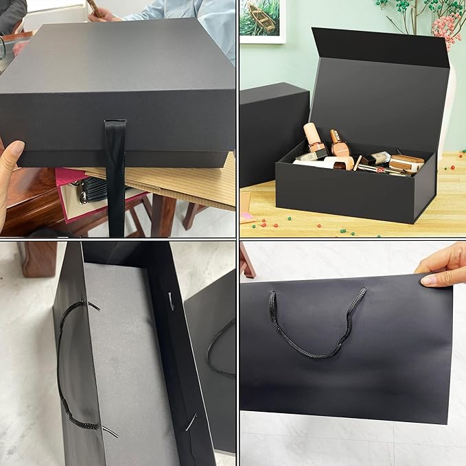 Luxury Black Gift Box with Gift Bag and Ribbon, Large Gift Boxes 32x20x10cm with Lid Magnetic Closure, Spacious Gift Boxes for Men, Women, Birthday, Wedding, Party, Valentine, Christmas, صندوق هدايا