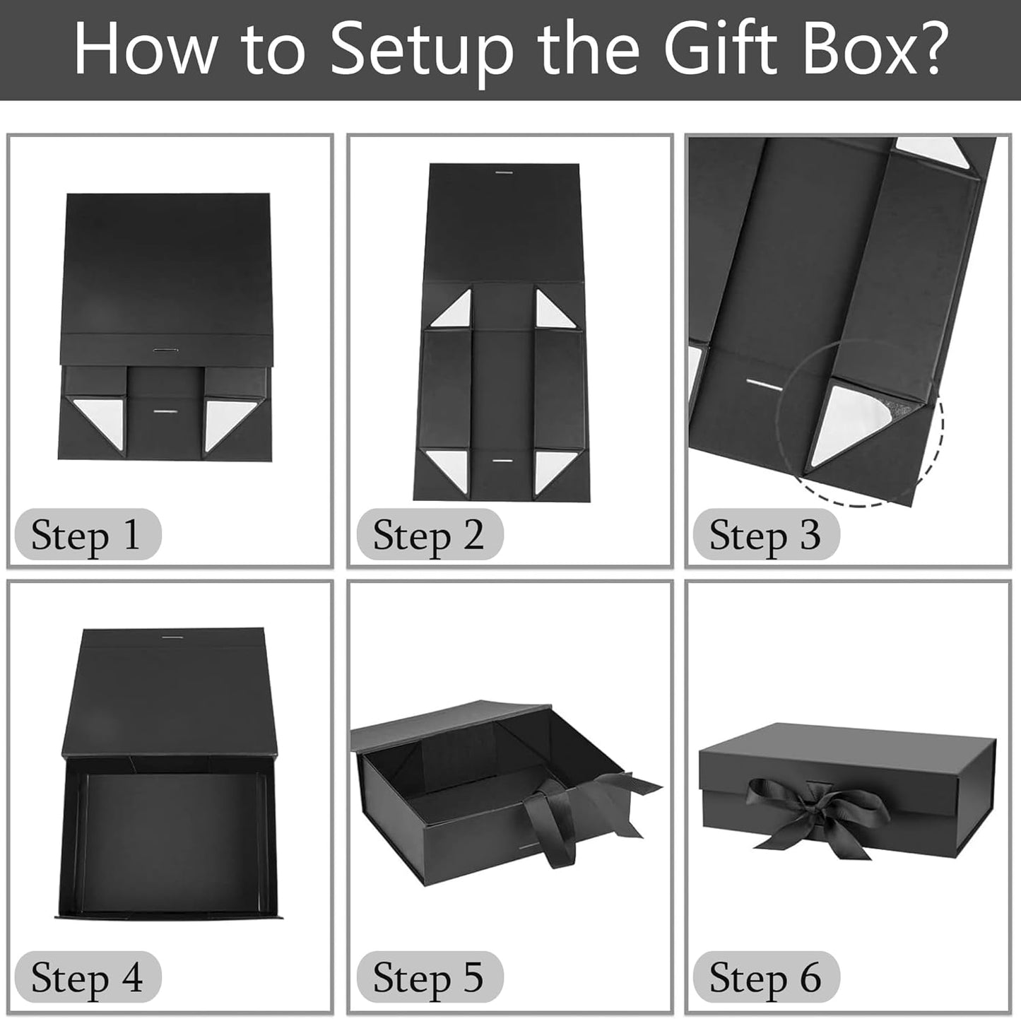 Luxury Black Gift Box with Gift Bag and Ribbon, Large Gift Boxes 32x20x10cm with Lid Magnetic Closure, Spacious Gift Boxes for Men, Women, Birthday, Wedding, Party, Valentine, Christmas, صندوق هدايا