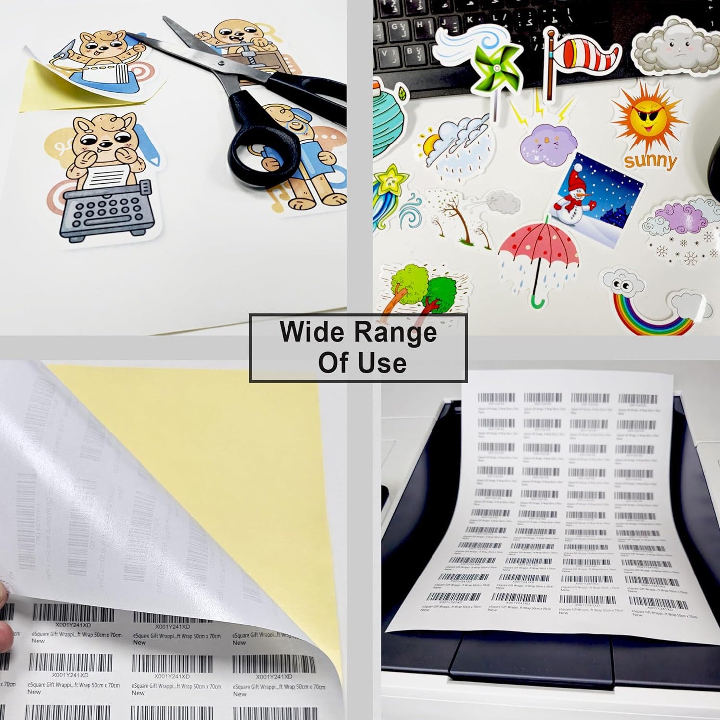 eSquare A4 Sticker Paper 100 Sheets, Self-Adhesive Glossy White Sticker Printer Paper, Waterproof Double Layer for Inkjet/Laser Printer | Photo Paper, Shipping Labels, DIY, Office Use