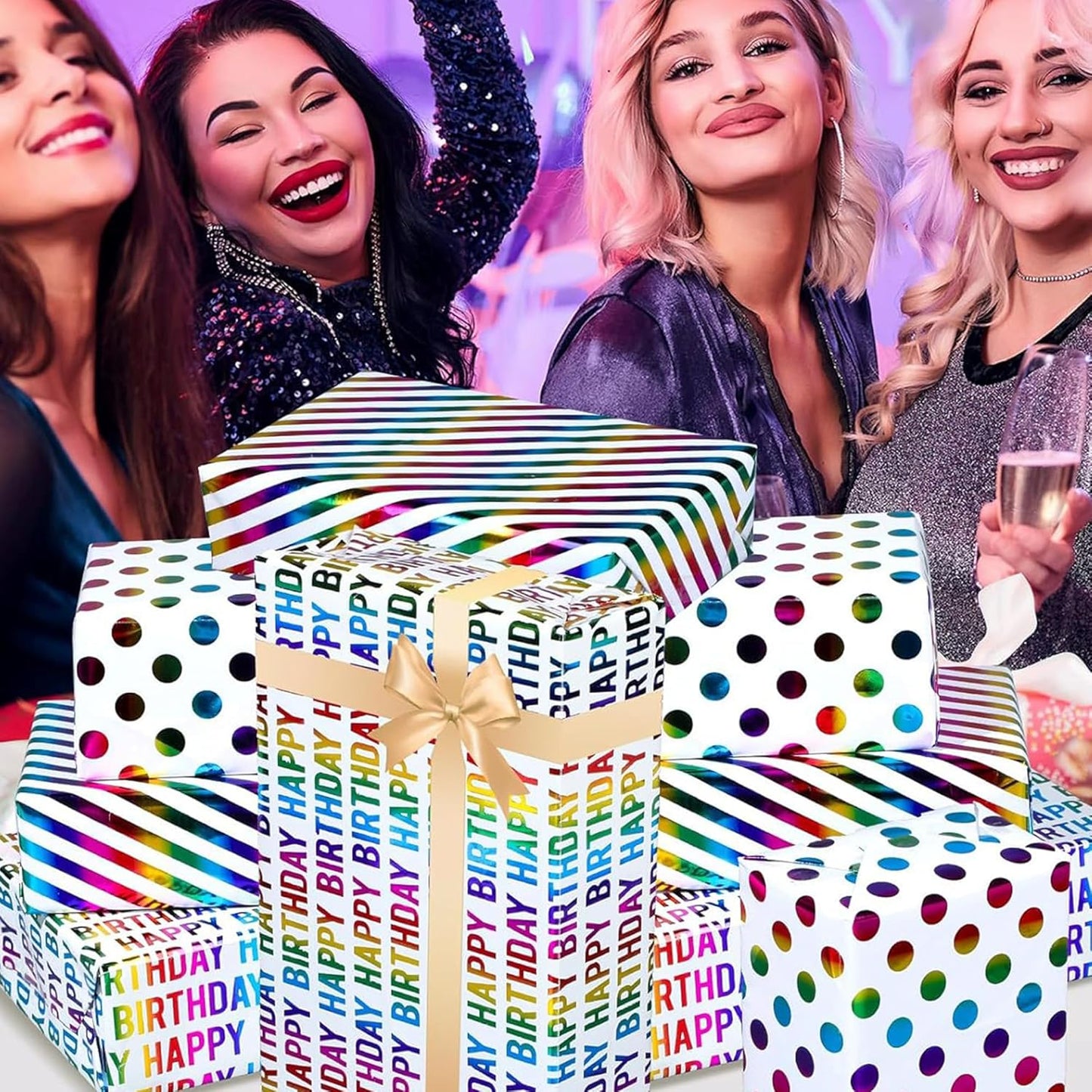 Birthday Wrapping Paper Rolls, 3 rolls 43CM x 3M Per Roll, Gift Wrapping Paper Colorful Birthday Design for Party, Holiday, Baby Shower, Thick Gift Wrap Paper ورق تغليف هدايا