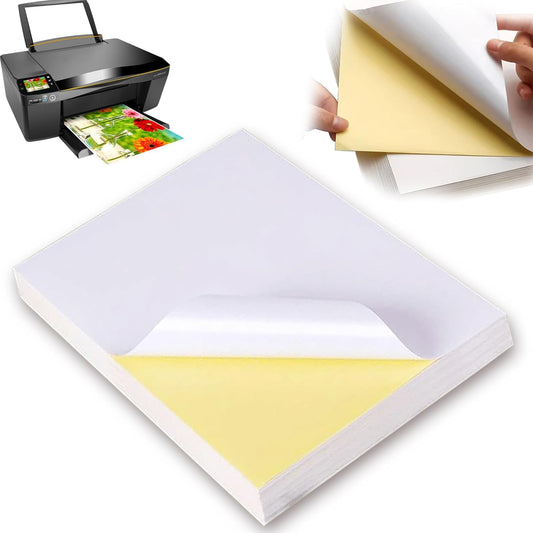 eSquare A4 Sticker Paper 100 Sheets, Self-Adhesive Glossy White Sticker Printer Paper, Waterproof Double Layer for Inkjet/Laser Printer | Photo Paper, Shipping Labels, DIY, Office Use