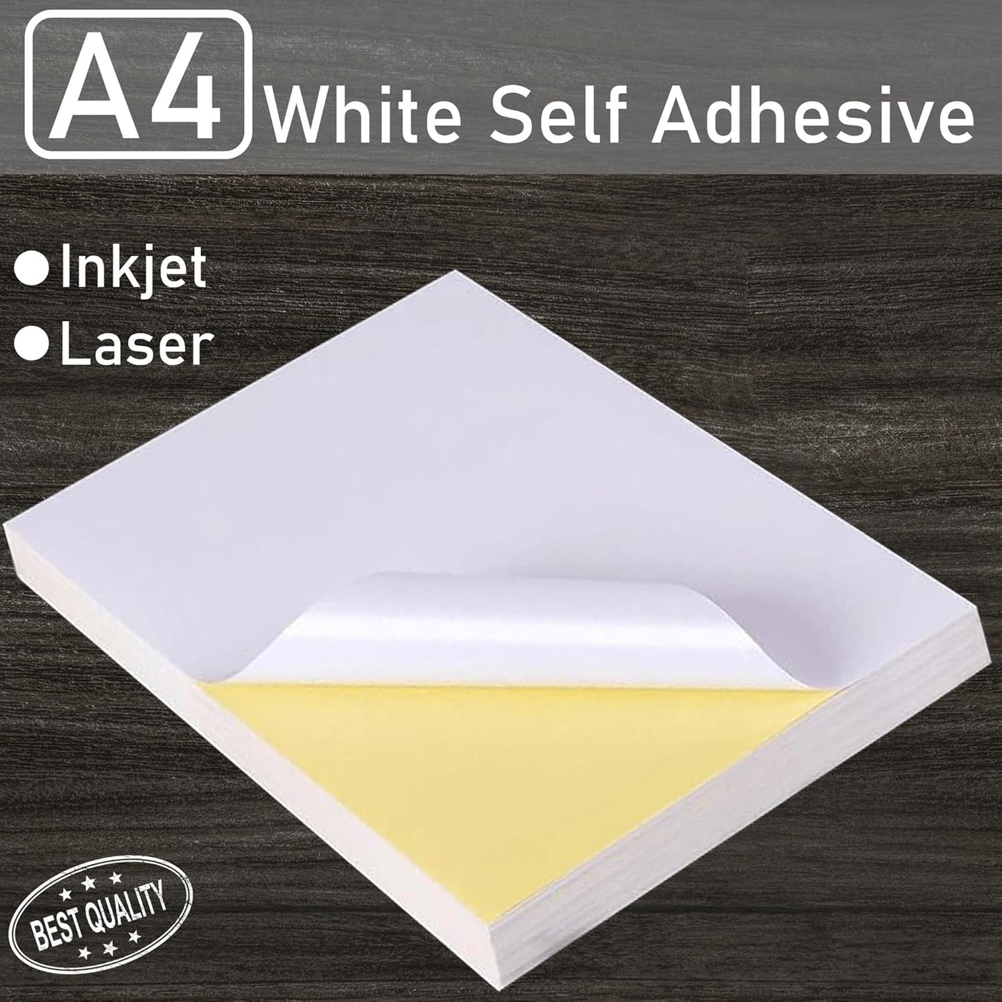 eSquare A4 Sticker Paper 100 Sheets, Self-Adhesive Glossy White Sticker Printer Paper, Waterproof Double Layer for Inkjet/Laser Printer | Photo Paper, Shipping Labels, DIY, Office Use
